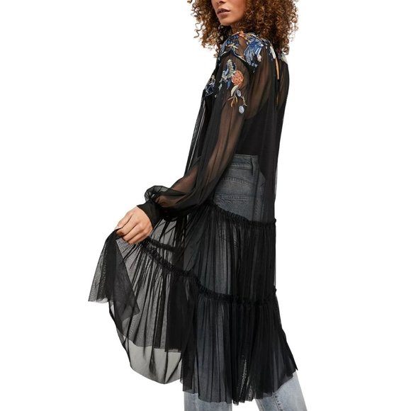 NEW Free People Sheer Delight Embroidered Black Maxi Top Size Medium - Picture 2 of 13